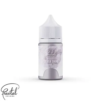 Tekutá perleťová airbrush barva Fractal Silver Shine ve stříbrném odstínu s metalickým třpytem na dorty, 33 g