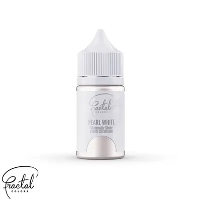 Tekutá perleťová airbrush barva Fractal Pearl White v kelímku s objemem 33 g pro jemný sněhobílý třpyt na dorty