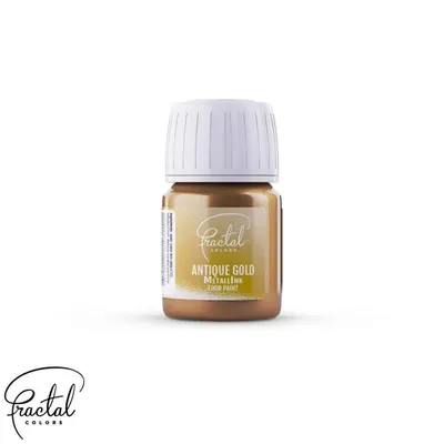 Tekutá metalická barva Fractal v odstínu Antique Gold na dekorování dortů a dezertů, objem 30 ml