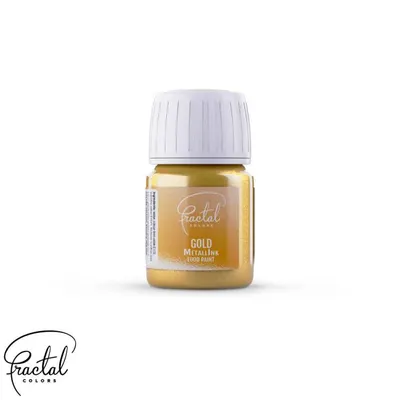 Tekutá metalická barva Fractal ve zlaté variantě v lahvičce 30 ml na zdobení dortů a cukrářských výrobků