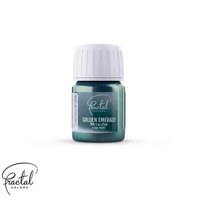 Tekutá metalická barva Fractal Golden Emerald na dekorování dortů, zlatozelený třpytivý odstín o objemu 30 ml