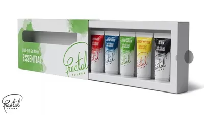 Sada pěti základních gelových barev Fractal v mini balení, červená, modrá, zelená, žlutá a černá, pro barvení dortů a dezertů