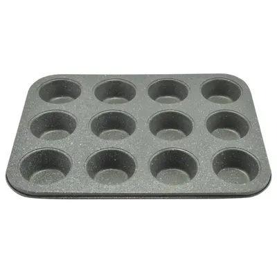 Nepřilnavá forma na muffiny Perfect Home šedá na 12 kusů pro pečení muffinů a cupcakes