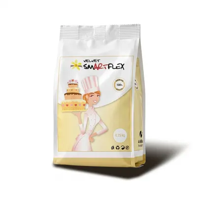Bílá potahovací dortová hmota SMARTFLEX s vanilkovou příchutí od značky 4-Mix o hmotnosti 250 g na potahování a modelování dortů