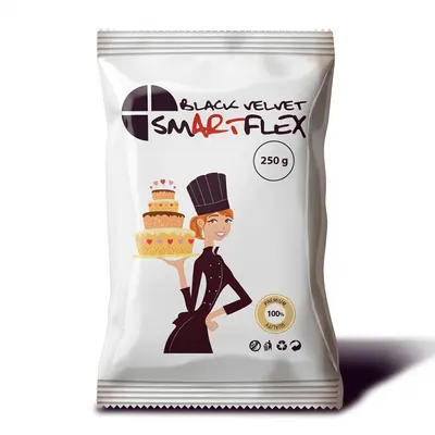 Potahovací dortová hmota SMARTFLEX v černé barvě s vanilkovou příchutí od značky 4-Mix, 250 g, určená k potahování dortů