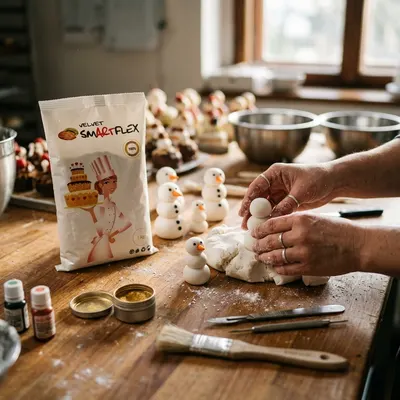 Potahovací dortová hmota SMARTFLEX s mandlovou příchutí v bílé barvě, 1 kg, k potahování a modelování dortů
