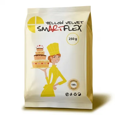Potahovací dortová hmota Smartflex v žluté barvě s vanilkovou příchutí, 250 g, značka 4-Mix