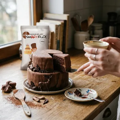 Hnědá potahovací dortová hmota SMARTFLEX s vanilkovou vůní, 250 g, na potahování a modelování dortů