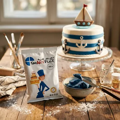 Modrá potahovací dortová hmota SMARTFLEX s vanilkovou příchutí od značky 4-Mix, 250 g, určená k potahování a modelování dortů