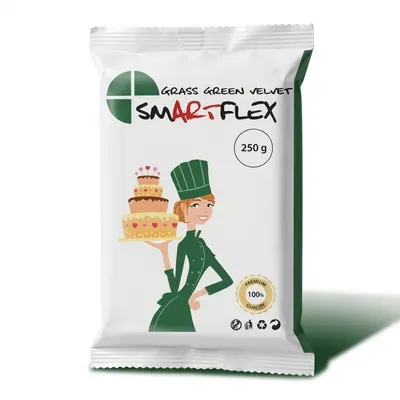 Potahovací dortová hmota Smartflex v sytě zelené barvě s vanilkovou příchutí, vhodná na potahování dortů a modelování figurek