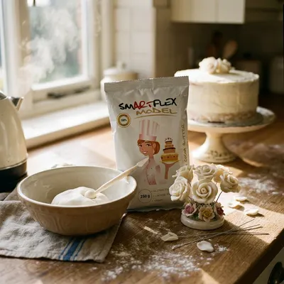 Modelovací tuková hmota SMARTFLEX Model bílé barvy od značky 4-Mix v balení 250 g k modelování figurek na dorty