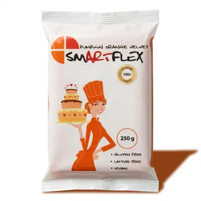 Potahovací dortová hmota SMARTFLEX v oranžové barvě s vanilkovou příchutí, 250 g, určená k potahování dortů a modelování dekorací