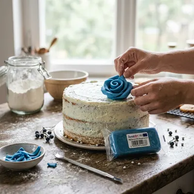 Modrý barvený marcipán SweetArt s 30% obsahem mandlí na modelování a potahování dortů, balení 150 g