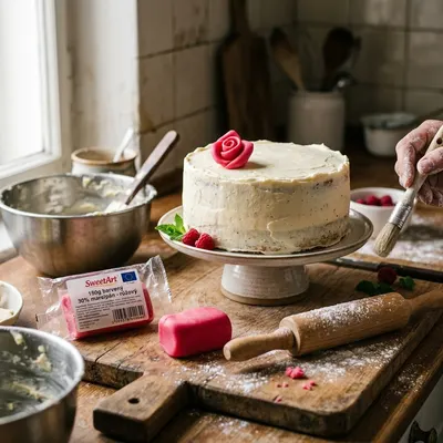 Růžový barvený marcipán SweetArt s 30% mandlí, 150 g, na potahování a modelování dortů