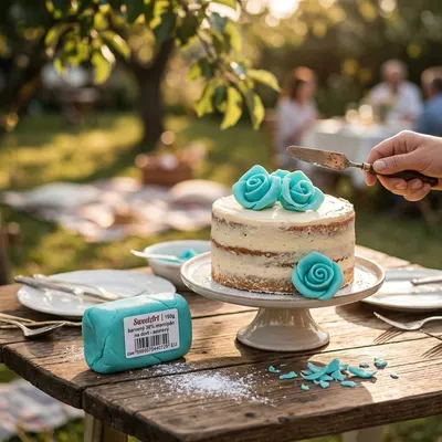 Barvený marcipán na dort SweetArt v azurové tyrkysové barvě s 30% obsahem mandlí, vhodný k modelování figurek a květin