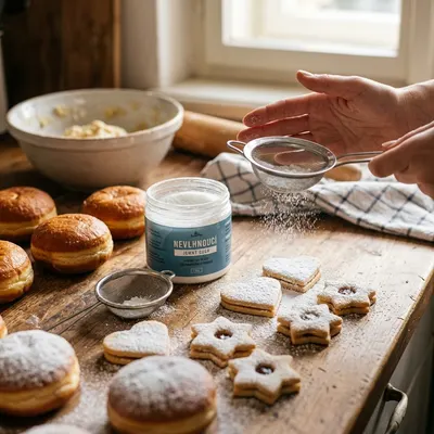 Nevlhnoucí moučkový cukr SweetArt v balení 100 g k poprašení dezertů a dortů
