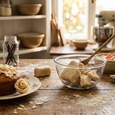 Nebělený marcipán SweetArt s 30% obsahem mandlí v přírodním odstínu na modelování a zdobení dortů, 150 g