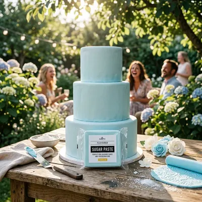 Modrý fondán SweetArt s vanilkovou příchutí, 250 g, určený k potahování a dekorování dortů