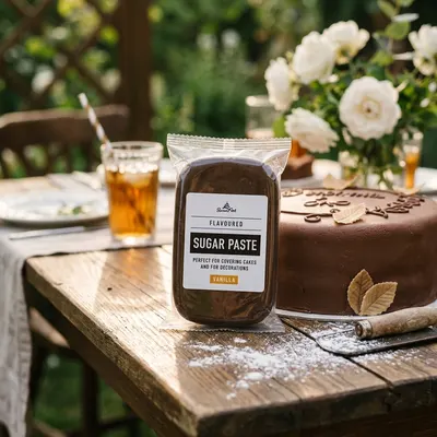 Hnědý fondán na potahování dortů se vanilkovou příchutí, balení 250 g, značka SweetArt