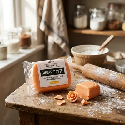 Oranžový vanilkový fondán Peach značky SweetArt na potahování dortů, balení 250 g