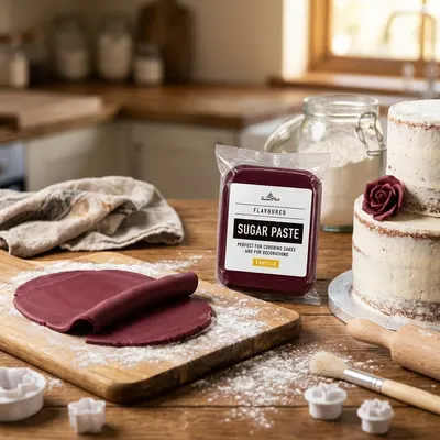 Hnědočervený vanilkový fondán SweetArt v odstínu Burgundy o hmotnosti 250 g na potahování dortů