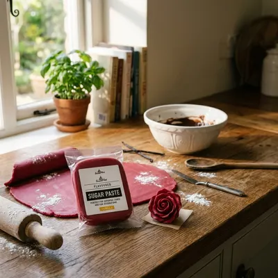 Vanilkový fondán v třešňové červené barvě Cerise od značky SweetArt na potahování dortů a modelování ozdob