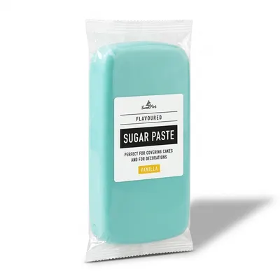 Potahovací fondán SweetArt v nebesky modré barvě o hmotnosti 1 kg na potahování a modelování dortů s vanilkovou příchutí