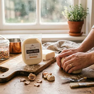 Modelovací fondán SweetArt s kakaovým máslem na tvarování figurek a ozdob na dorty, balení 250 g