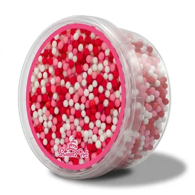 Cukrové perly SweetArt Love mix o velikosti 5 mm v růžové, červené a bílé barvě na zdobení dortů a dezertů