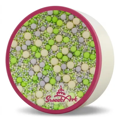Cukrové zdobení SweetArt Pastel mix v zelené, šedé a krémové barvě, 80 g, na dekorování dortů a cukrovinek