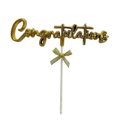 Zlatý zápich do dortu s nápisem Congratulations na slavnostní ozdobení dortů při oslavách