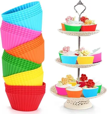 Silikonové košíčky na muffiny v mixu pěti barev, opakovaně použitelné pro pečení muffinů a cupcakes