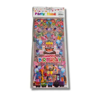 Čirý celofánový sáček s motivem Happy Birthday a dortem na drobné sladkosti, 12 kusů v balení
