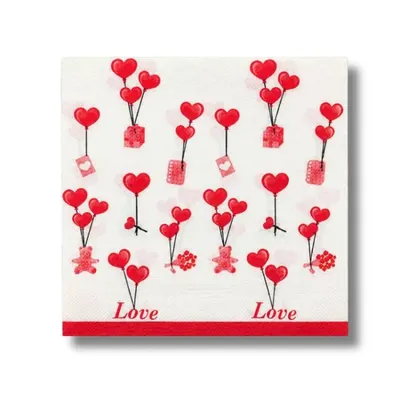 Papírové ubrousky s motivem balónků a srdíček Love, 20 ks, rozměr 33 x 33 cm, na stolování a oslavy