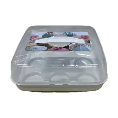 Plastový box na devět muffinů s přihrádkami a víkem pro bezpečný přenos cupcakes a zákusků