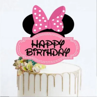 Zápich do dortu s motivem Minnie a nápisem Happy Birthday pro dětské narozeninové oslavy