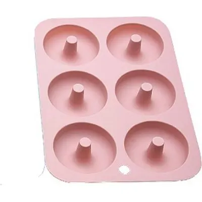 Silikonová forma na donuty světle růžová s šesti otvory o průměru 7 cm od značky Cakesicq