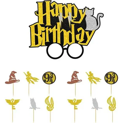 Sada 13 zápichů na dort s motivem Harry Potter a nápisem Happy birthday od značky Cakesicq