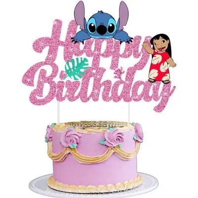 Zápich na dort Happy Birthday se Stitchem růžový