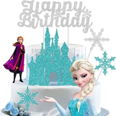 Zápich na dort Happy Birthday Elsa modrý 7 ks