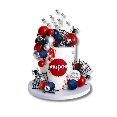 Zápich do dortu Happy Birthday s pavoučím motivem a koulemi, sada 37 kusů na halloweenské dekorace