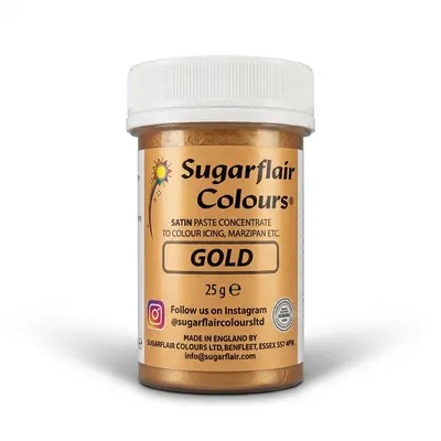 Gelová barva Sugarflair v perleťovém zlatém odstínu 25 g pro barvení krémů, polev a potahovací hmoty