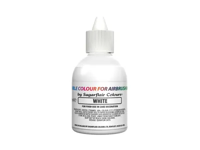 Bílá airbrush barva Sugarflair pro cukráře v lahvičce o objemu 60 ml k dekorování dortů a dezertů
