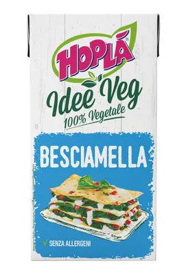 Hotový veganský bešamel TREVALLI HOPLÁ v balení 500 ml s nádechem muškátového oříšku k zapékání a přípravě slaných pokrmů