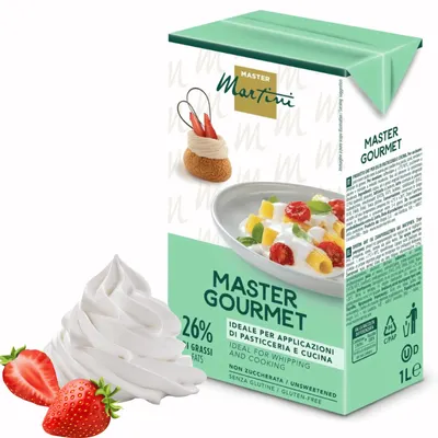 Rostlinná šlehačka Master Gourmet 26 % v balení 1 l, vhodná k šlehání, plnění a zdobení dortů