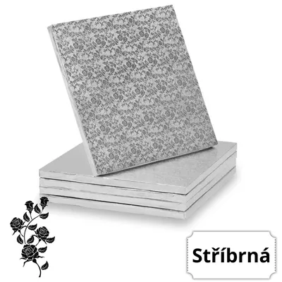Stříbrná kartonová dortová podložka FunCakes čtvercového tvaru 35 x 35 cm s výškou 12 mm