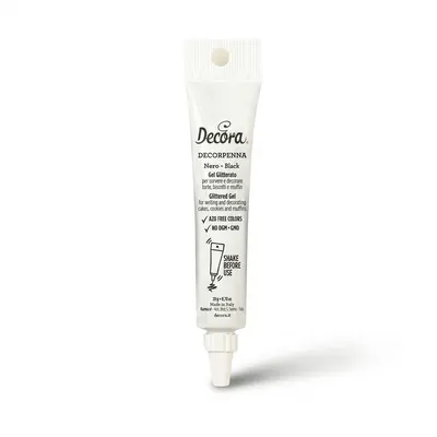 Decora jedlý psací gel v černé barvě, 20 g, s tenkou špičkou pro psaní nápisů a linek na dort