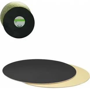 Oboustranná dortová podložka Decora v černo zlaté barvě o průměru 24 cm pro podávání a přenášení dortů