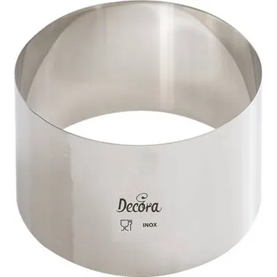 Nerezový dortový ráfek kulatý značky Decora o rozměrech 7 x 6 cm pro tvarování pečených i nepečených dezertů