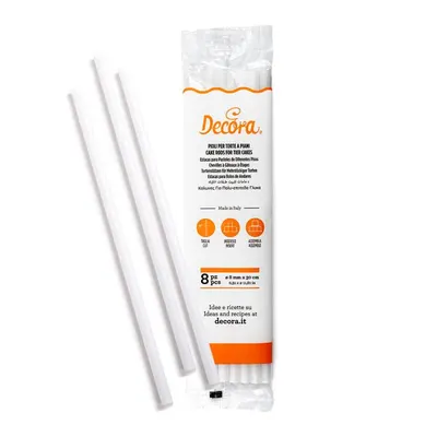Plastové výztuhy Decora do dortu, 8 kusů o průměru 8 mm a délce 30 cm pro podepření pater